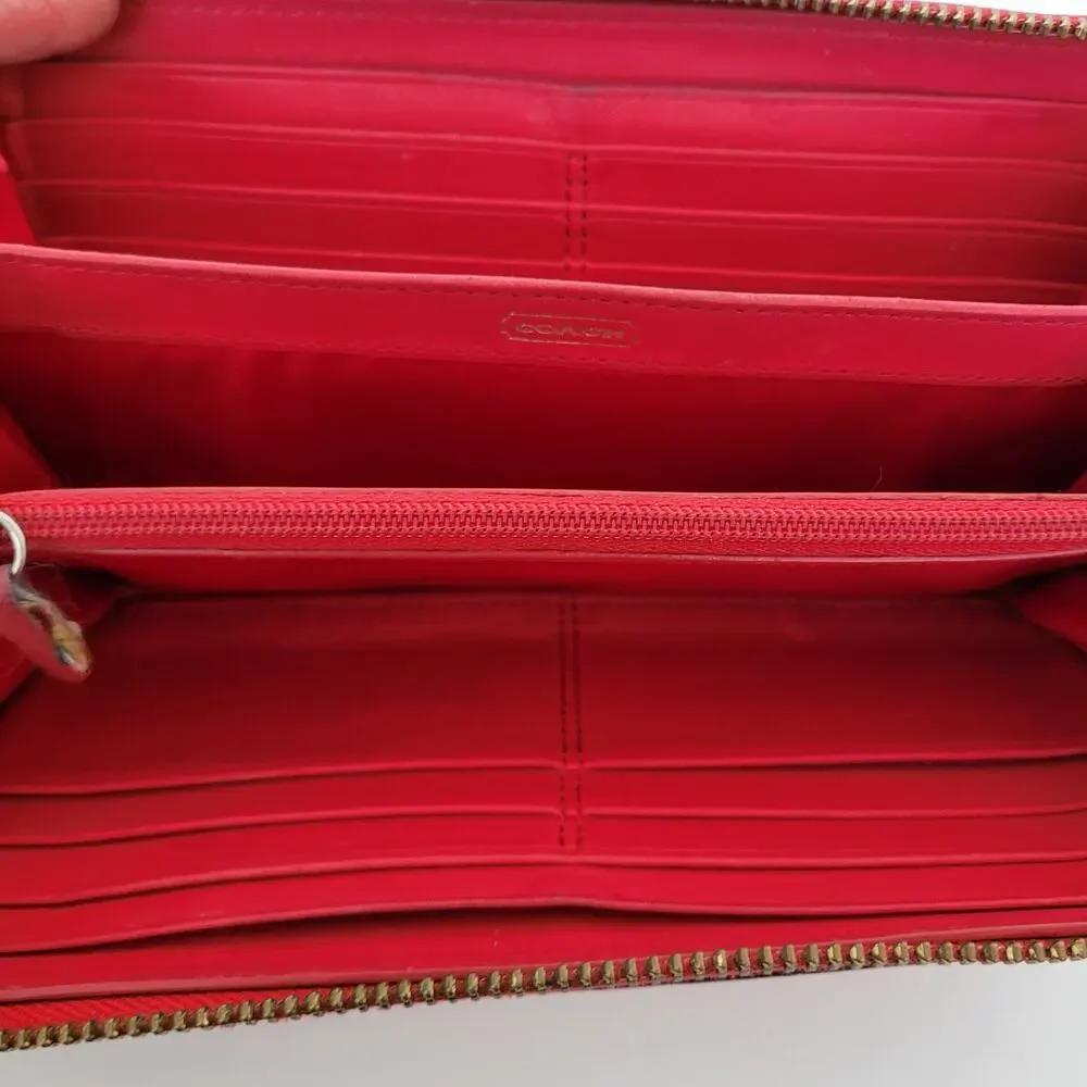Coach‎ Leather Wallet Croc Salomon Red Zip Around Large Clutch Geniue Leather